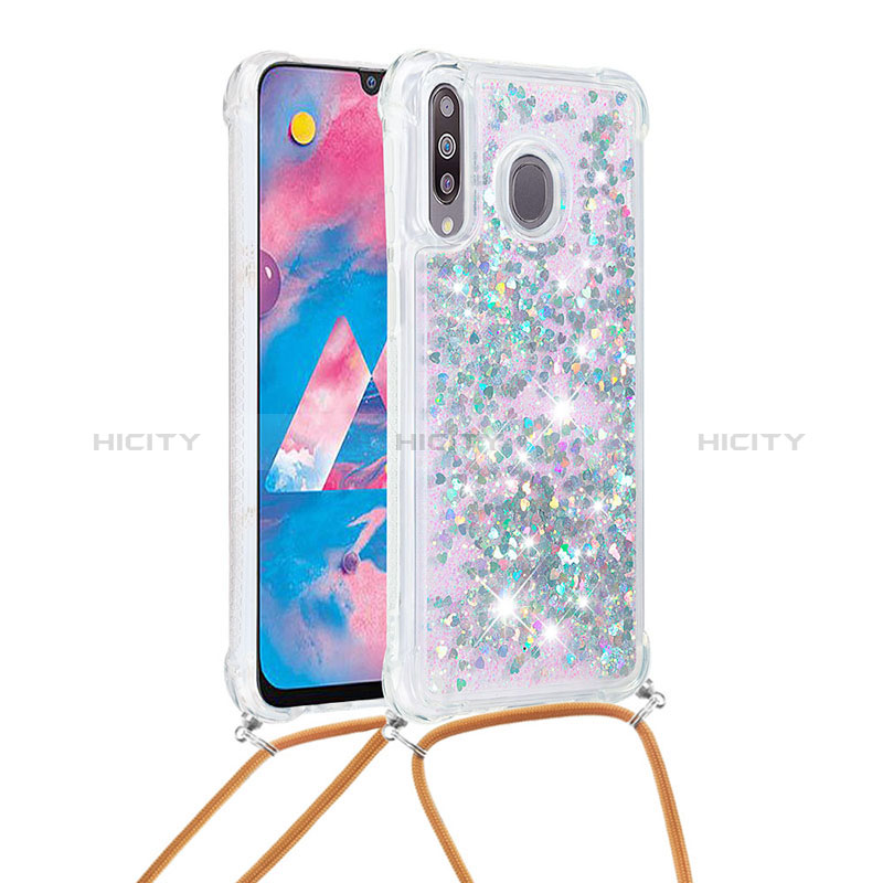 Coque Silicone Housse Etui Gel Bling-Bling avec Laniere Strap S03 pour Samsung Galaxy A40s Argent Plus