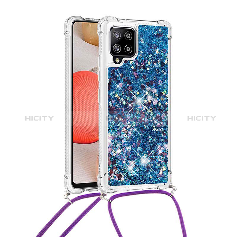 Coque Silicone Housse Etui Gel Bling-Bling avec Laniere Strap S03 pour Samsung Galaxy A42 5G Bleu Plus