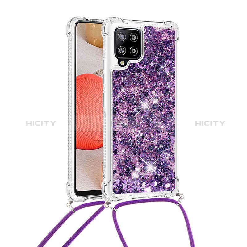 Coque Silicone Housse Etui Gel Bling-Bling avec Laniere Strap S03 pour Samsung Galaxy A42 5G Violet Plus