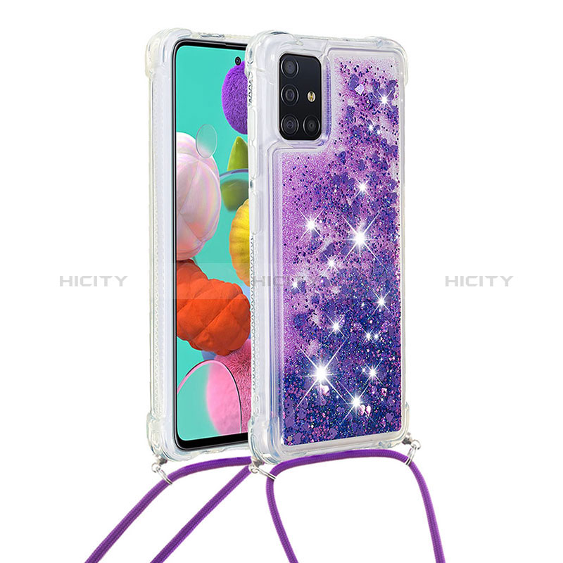 Coque Silicone Housse Etui Gel Bling-Bling avec Laniere Strap S03 pour Samsung Galaxy A51 4G Violet Plus