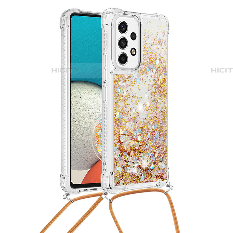 Coque Silicone Housse Etui Gel Bling-Bling avec Laniere Strap S03 pour Samsung Galaxy A53 5G Or Plus