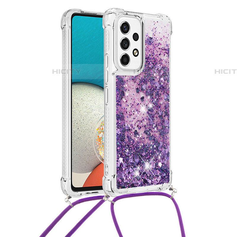 Coque Silicone Housse Etui Gel Bling-Bling avec Laniere Strap S03 pour Samsung Galaxy A53 5G Violet Plus