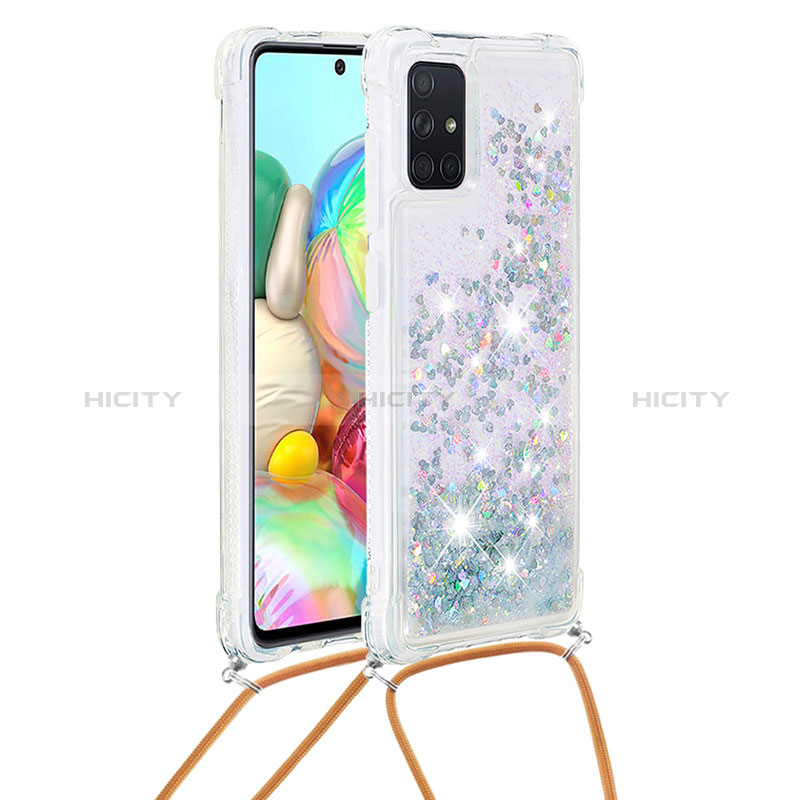 Coque Silicone Housse Etui Gel Bling-Bling avec Laniere Strap S03 pour Samsung Galaxy A71 4G A715 Argent Plus