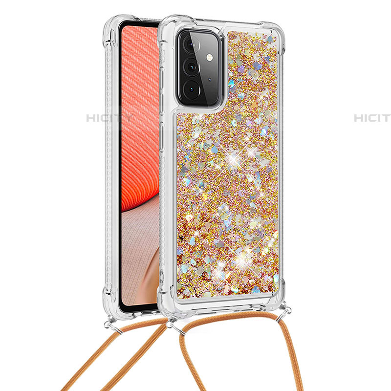 Coque Silicone Housse Etui Gel Bling-Bling avec Laniere Strap S03 pour Samsung Galaxy A72 4G Or Plus