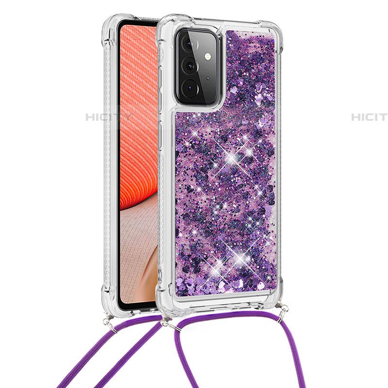 Coque Silicone Housse Etui Gel Bling-Bling avec Laniere Strap S03 pour Samsung Galaxy A72 5G Violet Plus