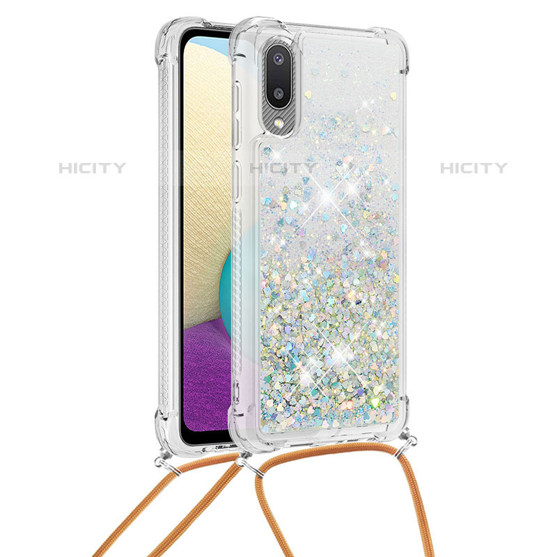 Coque Silicone Housse Etui Gel Bling-Bling avec Laniere Strap S03 pour Samsung Galaxy M02 Plus