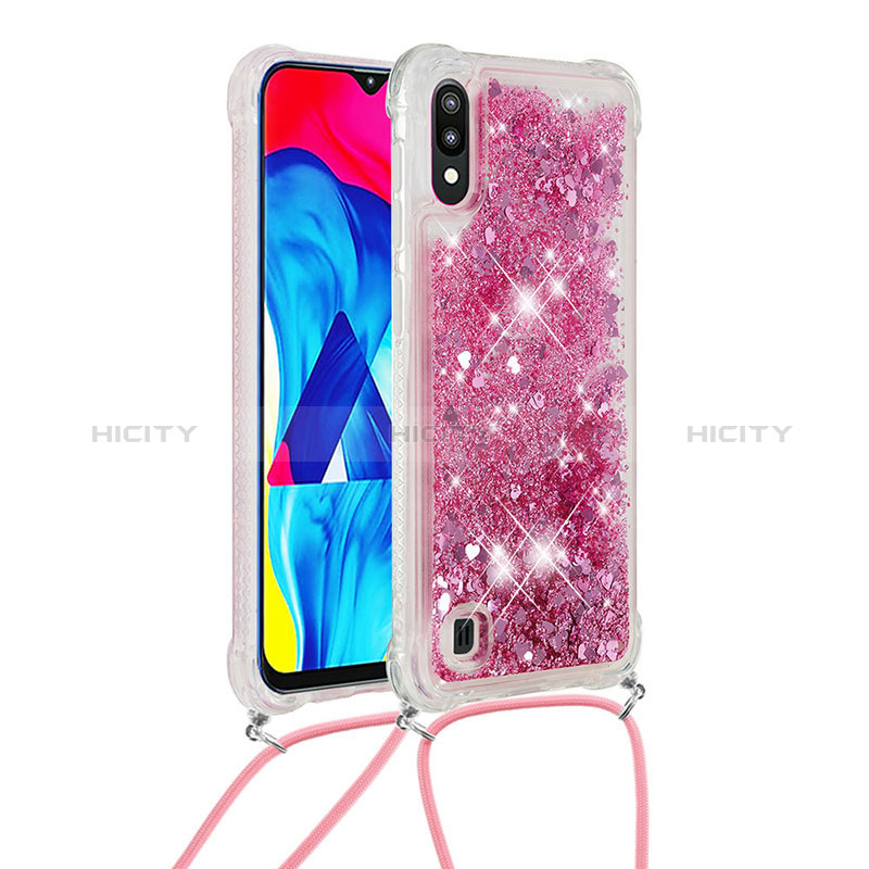 Coque Silicone Housse Etui Gel Bling-Bling avec Laniere Strap S03 pour Samsung Galaxy M10 Rouge Plus