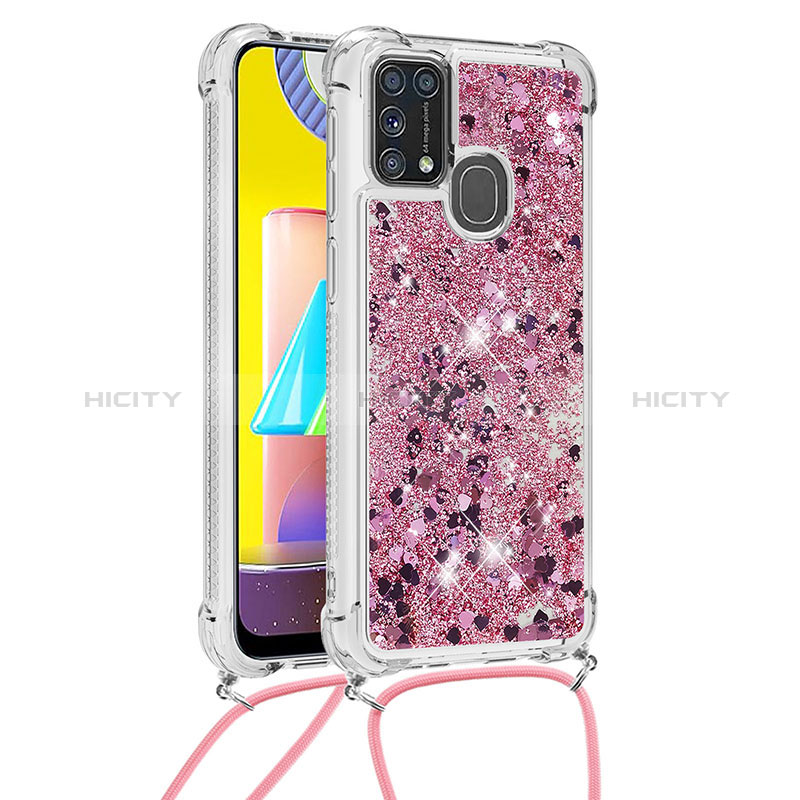 Coque Silicone Housse Etui Gel Bling-Bling avec Laniere Strap S03 pour Samsung Galaxy M21s Plus