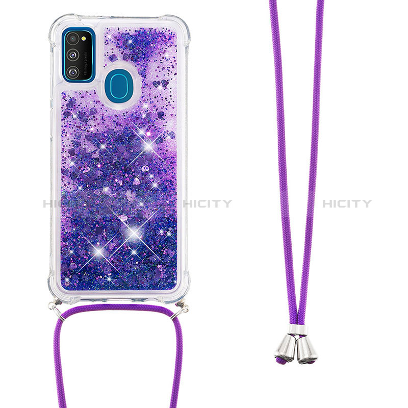 Coque Silicone Housse Etui Gel Bling-Bling avec Laniere Strap S03 pour Samsung Galaxy M30s Violet Plus