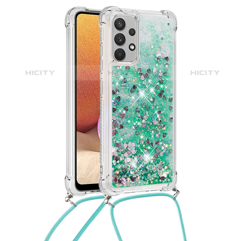 Coque Silicone Housse Etui Gel Bling-Bling avec Laniere Strap S03 pour Samsung Galaxy M32 5G Vert Plus