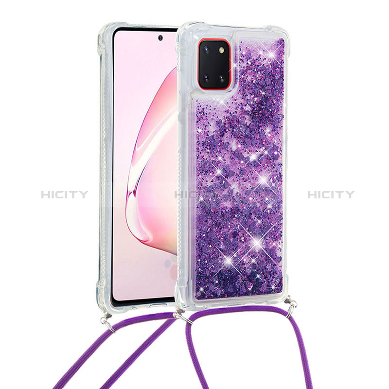 Coque Silicone Housse Etui Gel Bling-Bling avec Laniere Strap S03 pour Samsung Galaxy M60s Violet Plus