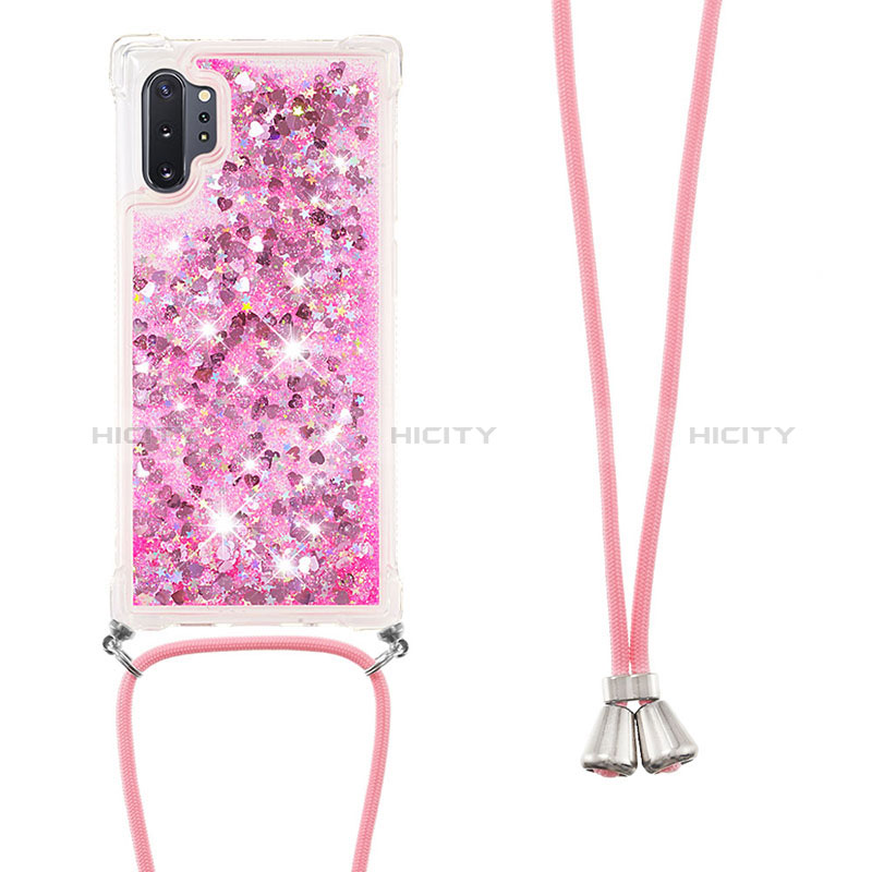 Coque Silicone Housse Etui Gel Bling-Bling avec Laniere Strap S03 pour Samsung Galaxy Note 10 Plus 5G Rose Rouge Plus