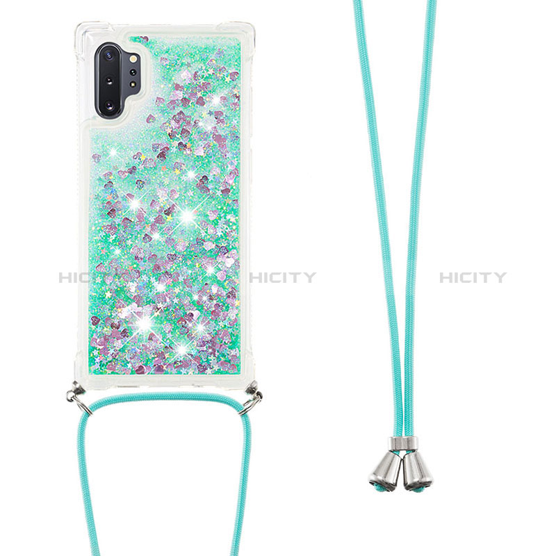 Coque Silicone Housse Etui Gel Bling-Bling avec Laniere Strap S03 pour Samsung Galaxy Note 10 Plus 5G Vert Plus