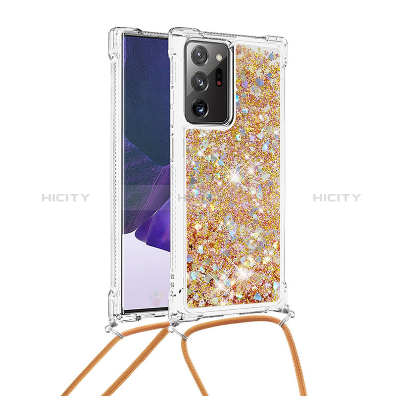 Coque Silicone Housse Etui Gel Bling-Bling avec Laniere Strap S03 pour Samsung Galaxy Note 20 Ultra 5G Or Plus