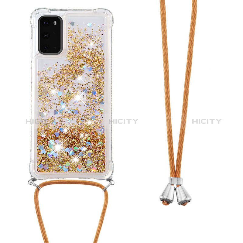 Coque Silicone Housse Etui Gel Bling-Bling avec Laniere Strap S03 pour Samsung Galaxy S20 5G Or Plus