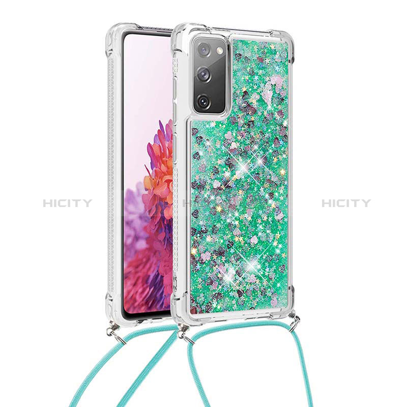 Coque Silicone Housse Etui Gel Bling-Bling avec Laniere Strap S03 pour Samsung Galaxy S20 FE (2022) 5G Vert Plus