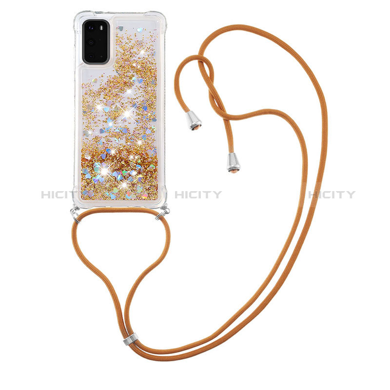 Coque Silicone Housse Etui Gel Bling-Bling avec Laniere Strap S03 pour Samsung Galaxy S20 Plus