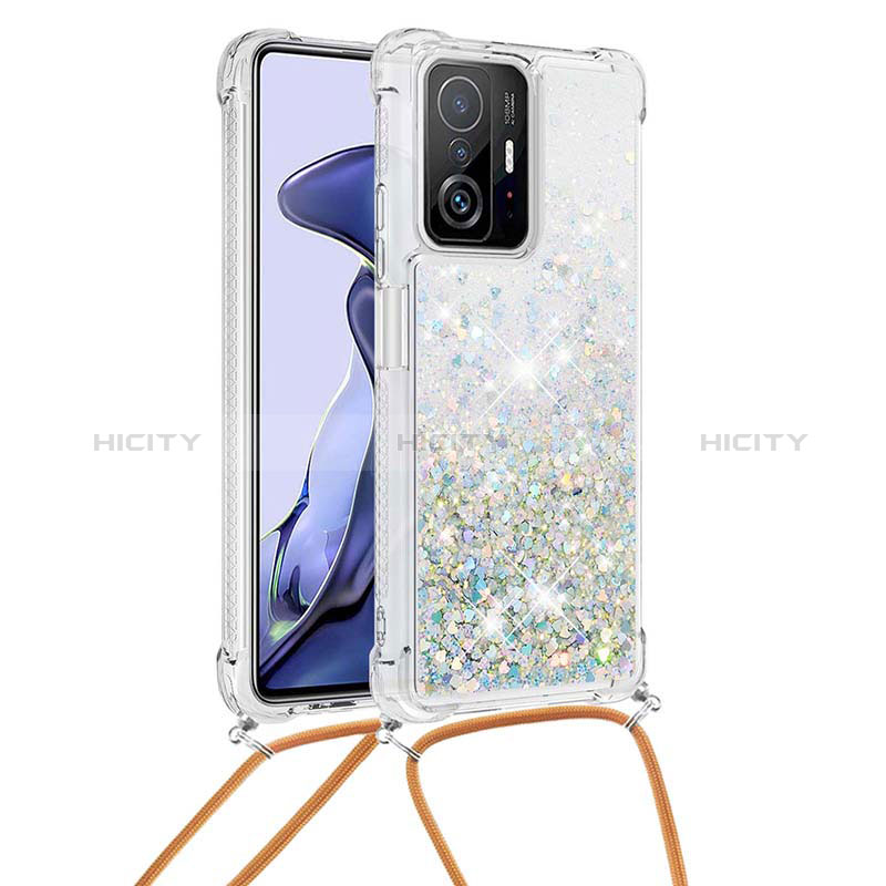 Coque Silicone Housse Etui Gel Bling-Bling avec Laniere Strap S03 pour Xiaomi Mi 11T 5G Argent Plus