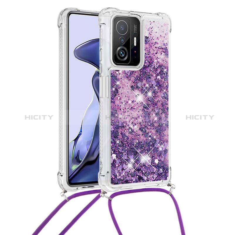 Coque Silicone Housse Etui Gel Bling-Bling avec Laniere Strap S03 pour Xiaomi Mi 11T Pro 5G Violet Plus