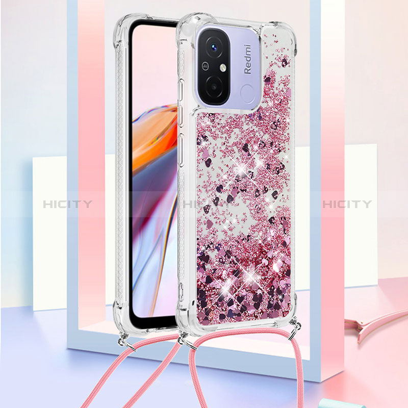 Coque Silicone Housse Etui Gel Bling-Bling avec Laniere Strap S03 pour Xiaomi Poco C55 Violet Clair Plus