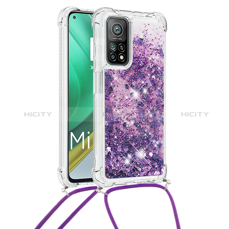 Coque Silicone Housse Etui Gel Bling-Bling avec Laniere Strap S03 pour Xiaomi Redmi K30S 5G Violet Plus