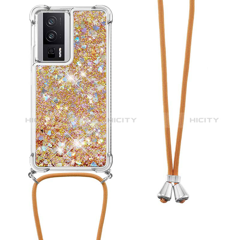 Coque Silicone Housse Etui Gel Bling-Bling avec Laniere Strap S03 pour Xiaomi Redmi K60 5G Or Plus