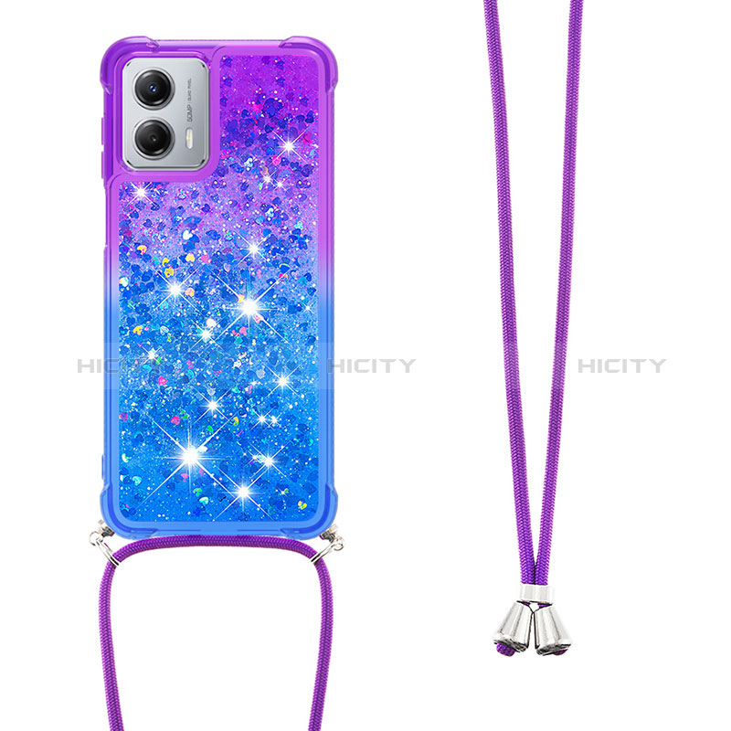 Coque Silicone Housse Etui Gel Bling-Bling avec Laniere Strap YB1 pour Motorola Moto G 5G (2023) Plus