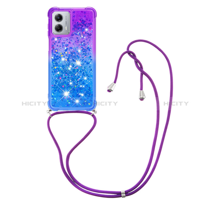 Coque Silicone Housse Etui Gel Bling-Bling avec Laniere Strap YB1 pour Motorola Moto G 5G (2023) Plus