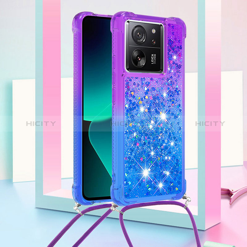 Coque Silicone Housse Etui Gel Bling-Bling avec Laniere Strap YB1 pour Xiaomi Mi 13T 5G Violet Plus