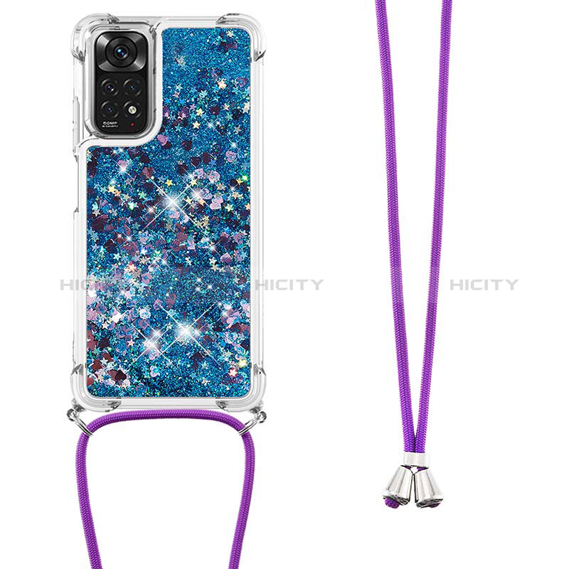 Coque Silicone Housse Etui Gel Bling-Bling avec Laniere Strap YB1 pour Xiaomi Redmi Note 11 4G (2022) Bleu Plus