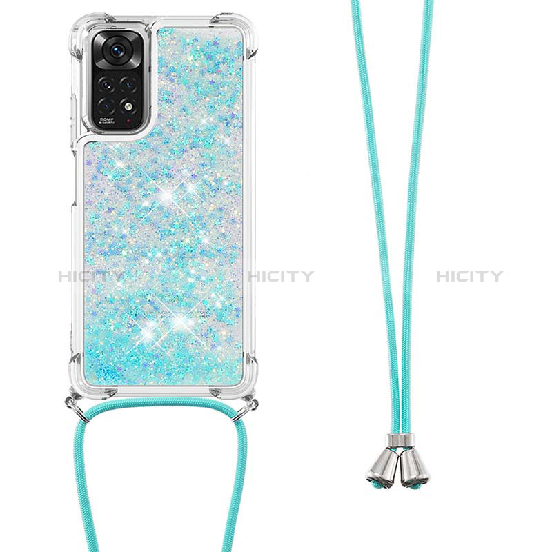 Coque Silicone Housse Etui Gel Bling-Bling avec Laniere Strap YB1 pour Xiaomi Redmi Note 11 4G (2022) Bleu Ciel Plus