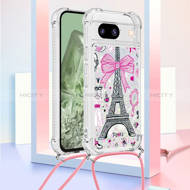 Coque Silicone Housse Etui Gel Bling-Bling avec Laniere Strap YB2 pour Google Pixel 8a 5G Or Rose Plus