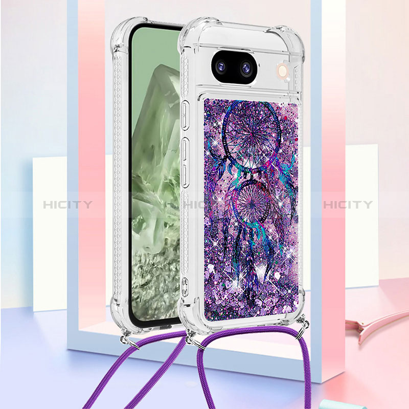 Coque Silicone Housse Etui Gel Bling-Bling avec Laniere Strap YB2 pour Google Pixel 8a 5G Violet Plus