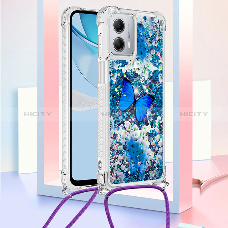 Coque Silicone Housse Etui Gel Bling-Bling avec Laniere Strap YB2 pour Motorola Moto G 5G (2023) Bleu Plus