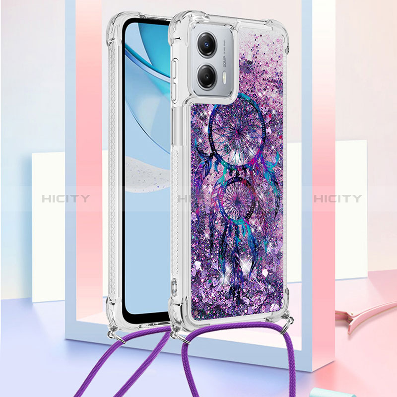 Coque Silicone Housse Etui Gel Bling-Bling avec Laniere Strap YB2 pour Motorola Moto G 5G (2023) Violet Plus