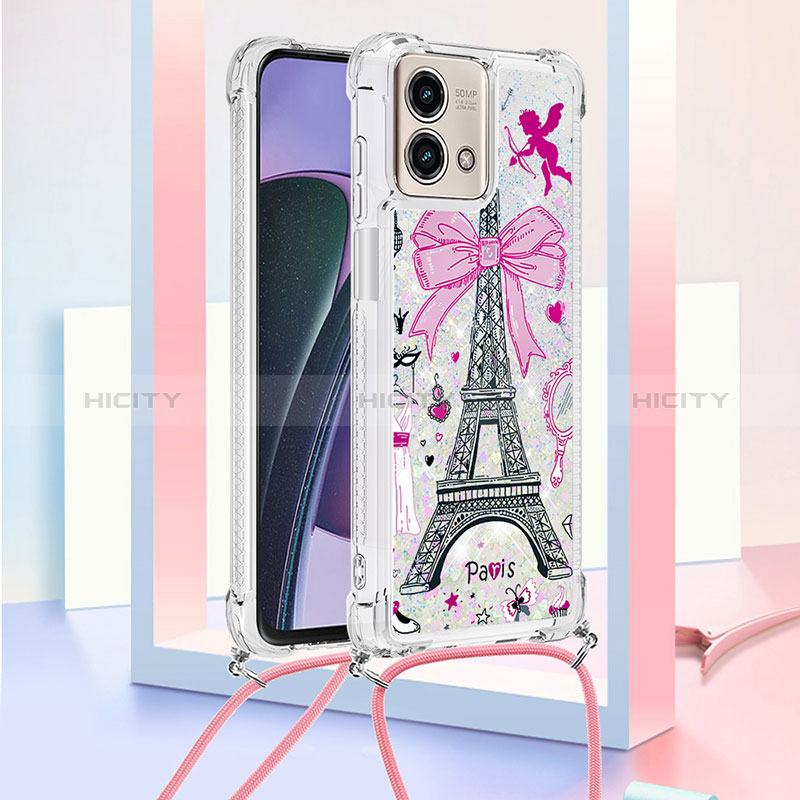 Coque Silicone Housse Etui Gel Bling-Bling avec Laniere Strap YB2 pour Motorola Moto G Stylus (2023) 4G Rose Plus