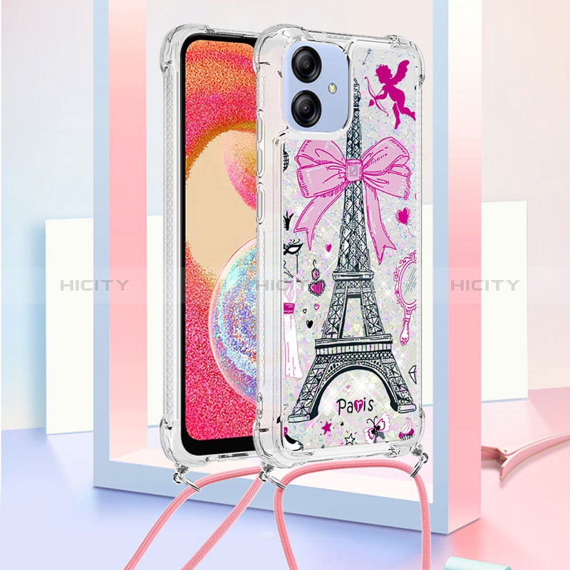 Coque Silicone Housse Etui Gel Bling-Bling avec Laniere Strap YB2 pour Samsung Galaxy A04 4G Or Rose Plus