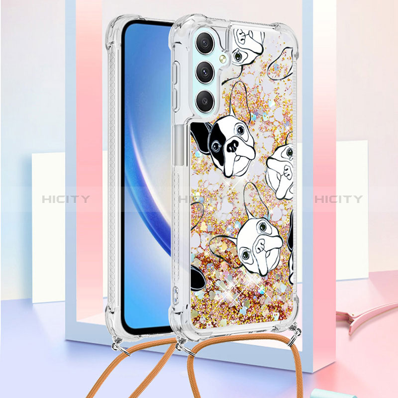 Coque Silicone Housse Etui Gel Bling-Bling avec Laniere Strap YB2 pour Samsung Galaxy A24 4G Or Plus