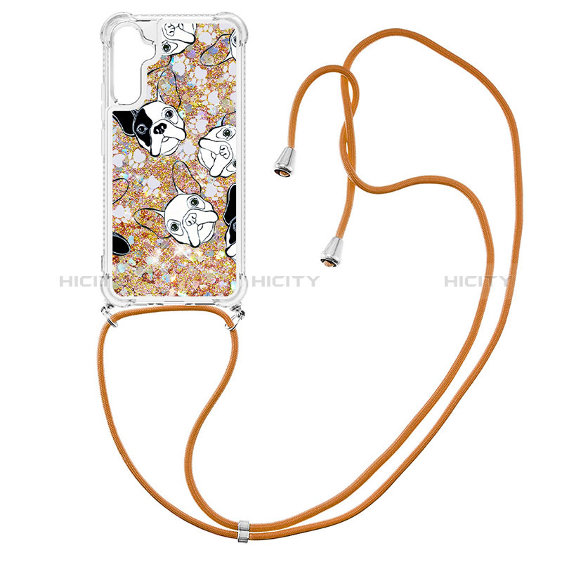 Coque Silicone Housse Etui Gel Bling-Bling avec Laniere Strap YB2 pour Samsung Galaxy A34 5G Or Plus