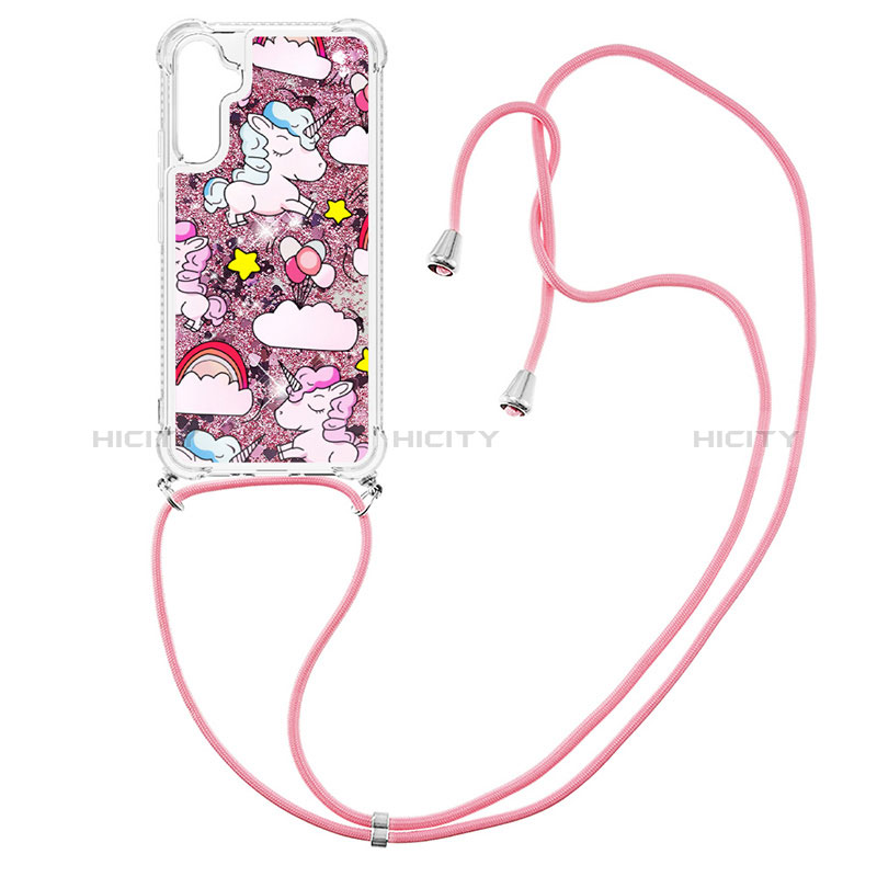 Coque Silicone Housse Etui Gel Bling-Bling avec Laniere Strap YB2 pour Samsung Galaxy A34 5G Or Rose Plus