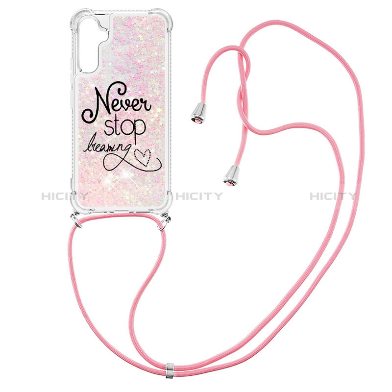 Coque Silicone Housse Etui Gel Bling-Bling avec Laniere Strap YB2 pour Samsung Galaxy A34 5G Rose Plus