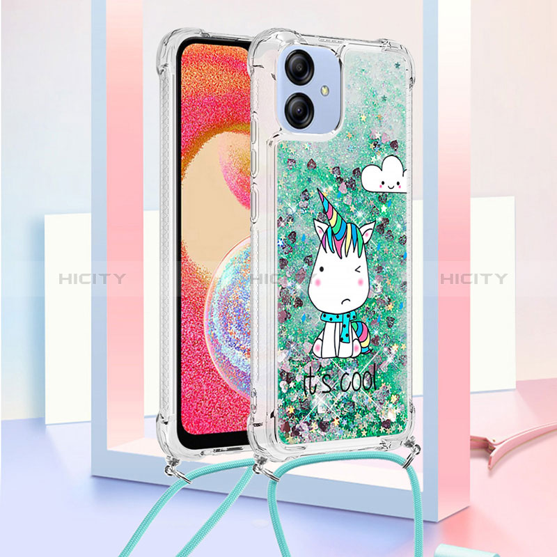 Coque Silicone Housse Etui Gel Bling-Bling avec Laniere Strap YB2 pour Samsung Galaxy M04 Vert Plus