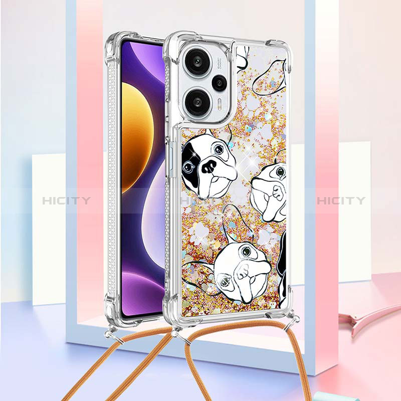 Coque Silicone Housse Etui Gel Bling-Bling avec Laniere Strap YB2 pour Xiaomi Poco F5 5G Or Plus