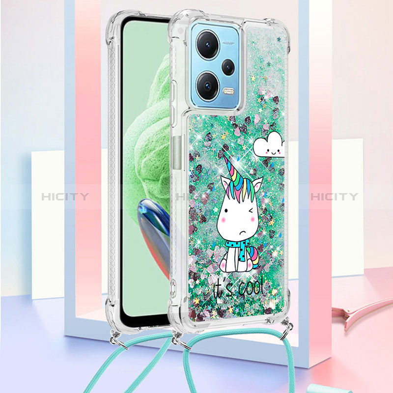 Coque Silicone Housse Etui Gel Bling-Bling avec Laniere Strap YB2 pour Xiaomi Poco X5 5G Vert Plus