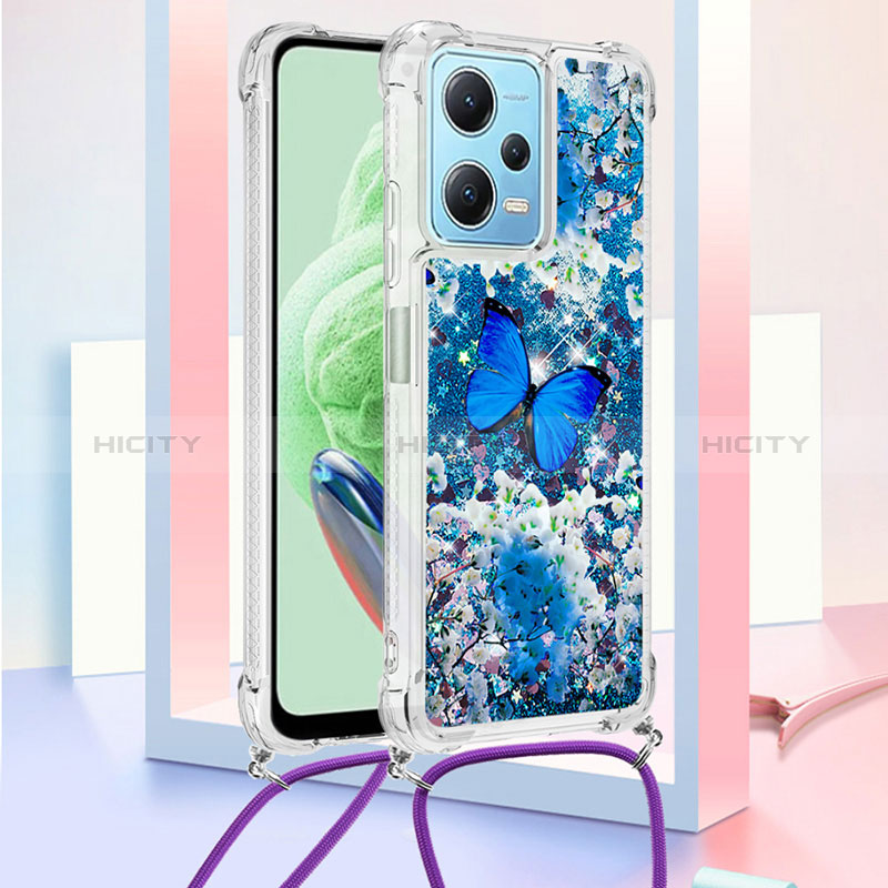 Coque Silicone Housse Etui Gel Bling-Bling avec Laniere Strap YB2 pour Xiaomi Redmi Note 12 5G Bleu Plus