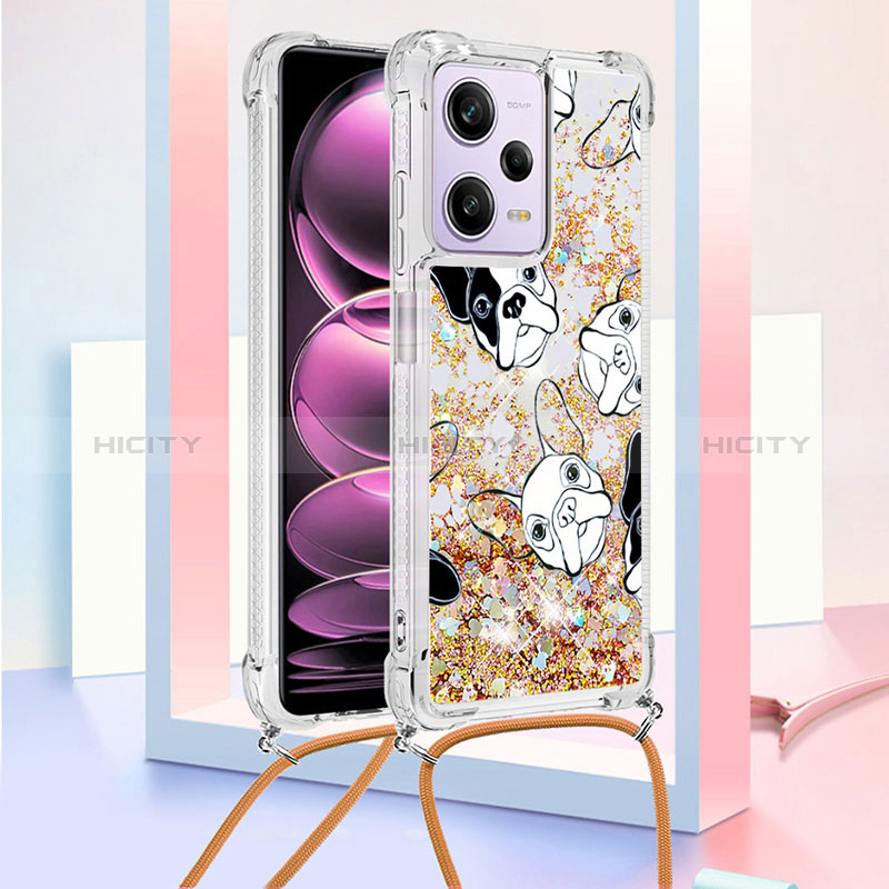 Coque Silicone Housse Etui Gel Bling-Bling avec Laniere Strap YB2 pour Xiaomi Redmi Note 12 Pro 5G Or Plus