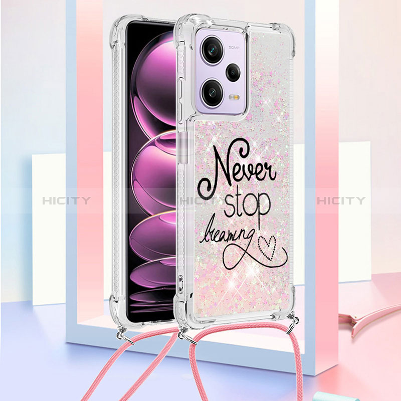 Coque Silicone Housse Etui Gel Bling-Bling avec Laniere Strap YB2 pour Xiaomi Redmi Note 12 Pro 5G Rose Plus