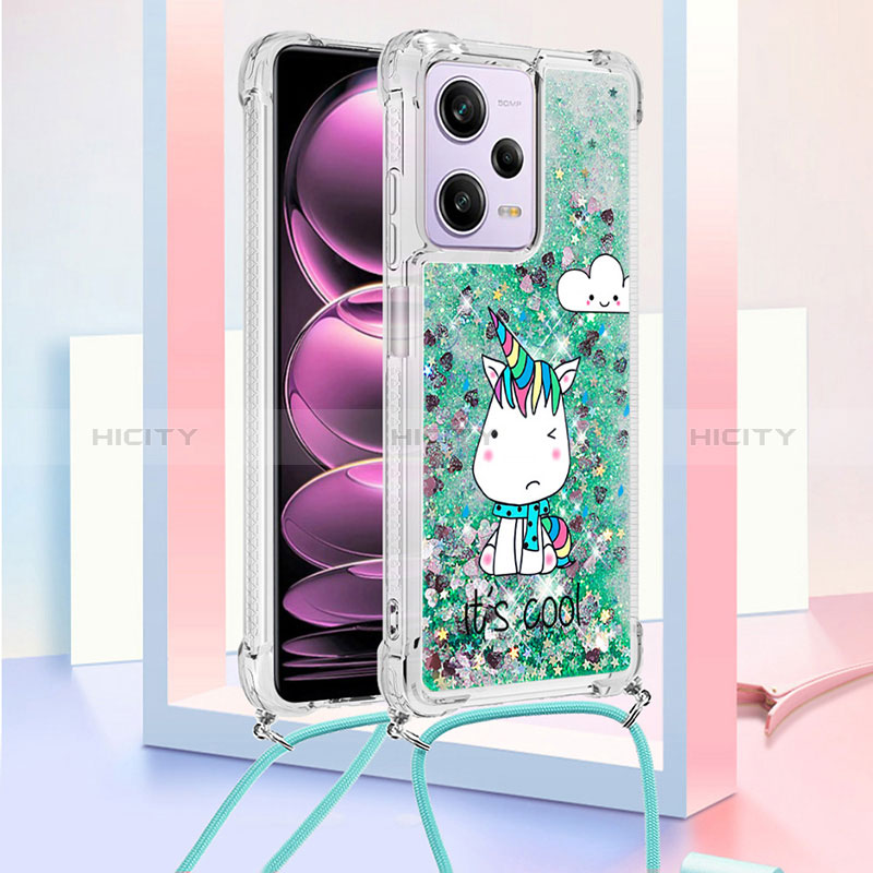 Coque Silicone Housse Etui Gel Bling-Bling avec Laniere Strap YB2 pour Xiaomi Redmi Note 12 Pro 5G Vert Plus