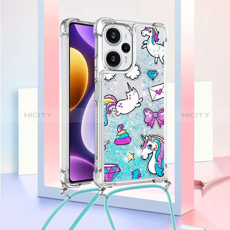 Coque Silicone Housse Etui Gel Bling-Bling avec Laniere Strap YB2 pour Xiaomi Redmi Note 12 Turbo 5G Bleu Ciel Plus