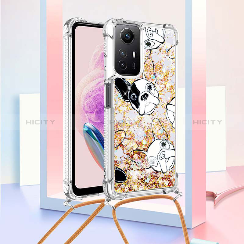 Coque Silicone Housse Etui Gel Bling-Bling avec Laniere Strap YB2 pour Xiaomi Redmi Note 12S Or Plus